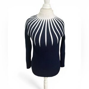 Venus Ribbed Navy and White Mock Neck Sweater